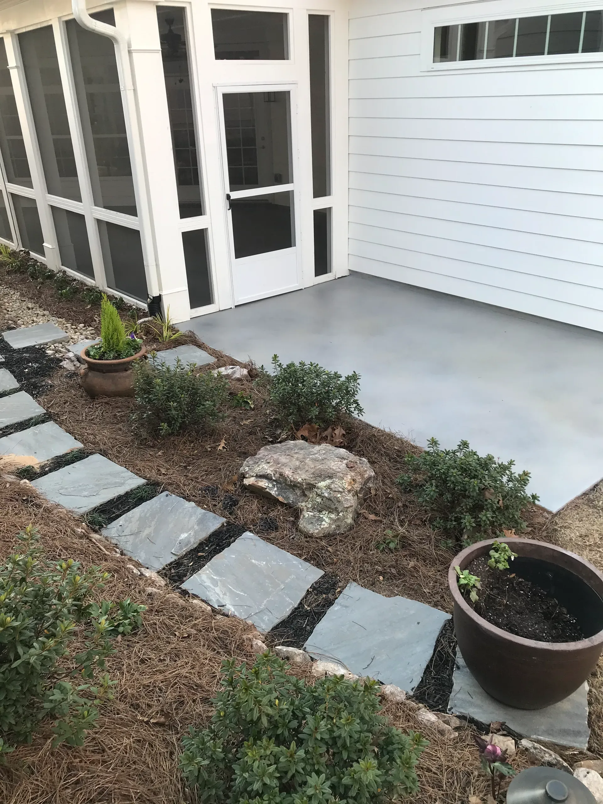Outdoor stained concrete patio by JP Concrete Creations, metro Atlanta (project 41)